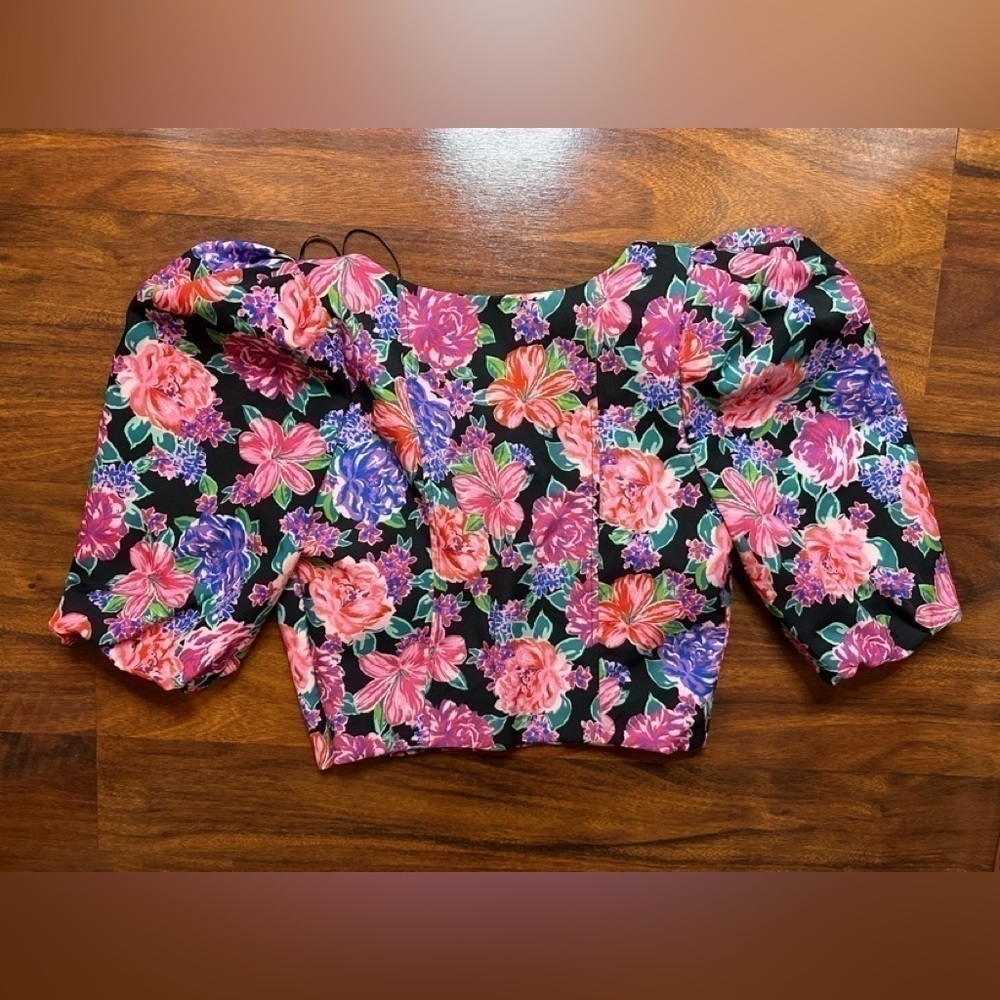 ZARA Floral Puff Sleeve Top size XS EUC - Picture 7 of 9